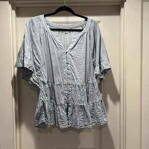 J. Jill Light Blue Button-Front Ruffled Peplum Blouse